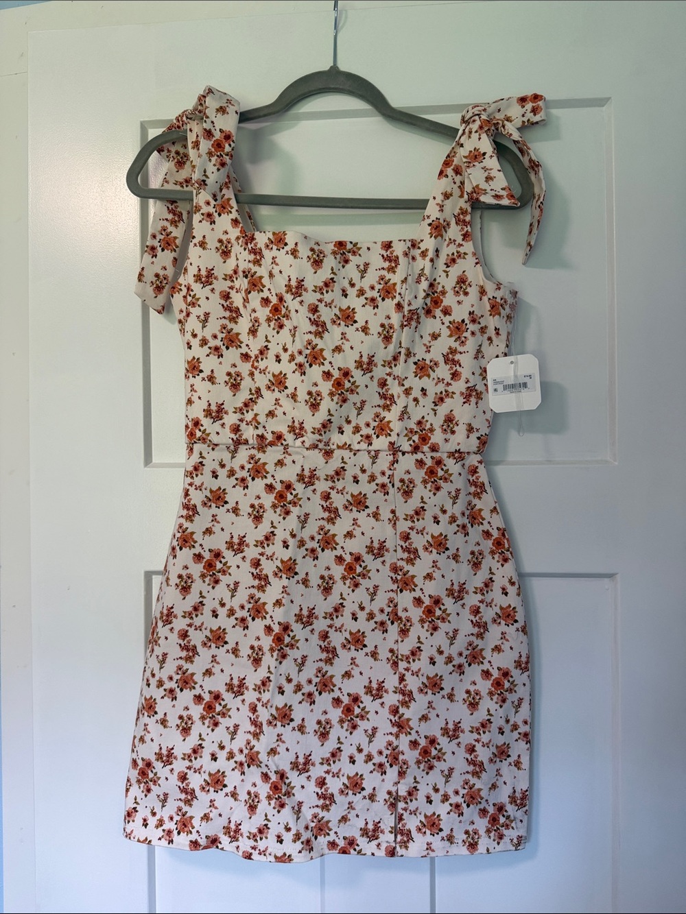 Altar'd State Cream Mini Dress with Rust Floral Print and Adjustable Tie Straps